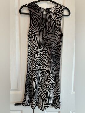Vintage Tessuto Zebra Print Sleeveless A-Line Shift Dress Size L 100% Rayon Mini